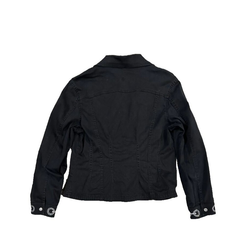 CHRISTINE ALEXANDER Black Swarovski Crystal Metallic Stud Denim Jacket Size XL - Picture 4 of 7